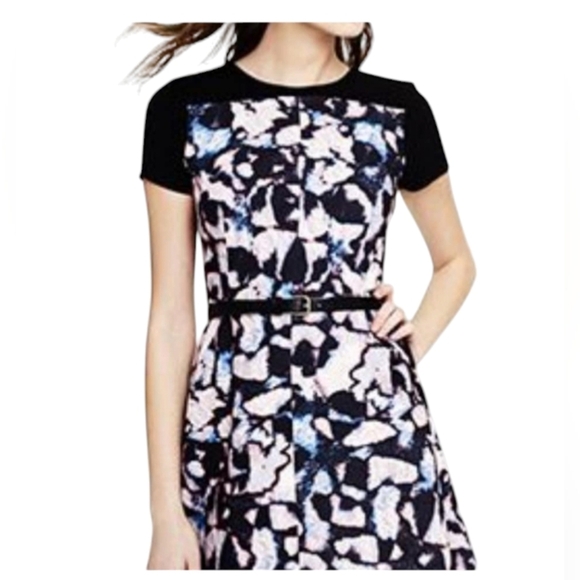 Club Monaco Dress EUC Short Sleeve Mini Black/Pink/Blue Size 8 - Picture 1 of 12